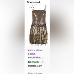 Alice + Olivia sequined, embellished gold mini dress. Perfect condition.